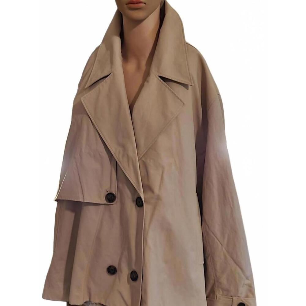The Drop Womens Plus Size Beige Crop Trench Double Breasted Fashion Coat Size 5X